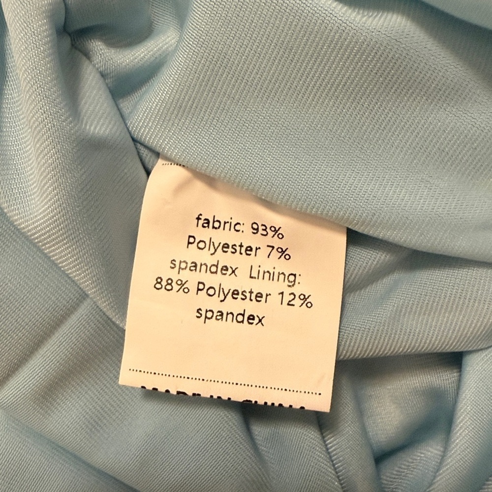 Wulful Ruched Ruffle Dress Jrs 13-14 Lt Blue Sheer Sleeve Lined Square Neck - Picture 8 of 8
